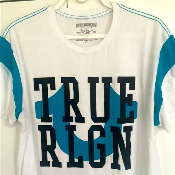 True Religion White and Blue Cotton Short Sleeve Tee - Picture 5 of 14